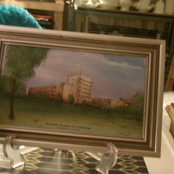 vintage reversed painting on glass picture.in wood frame.